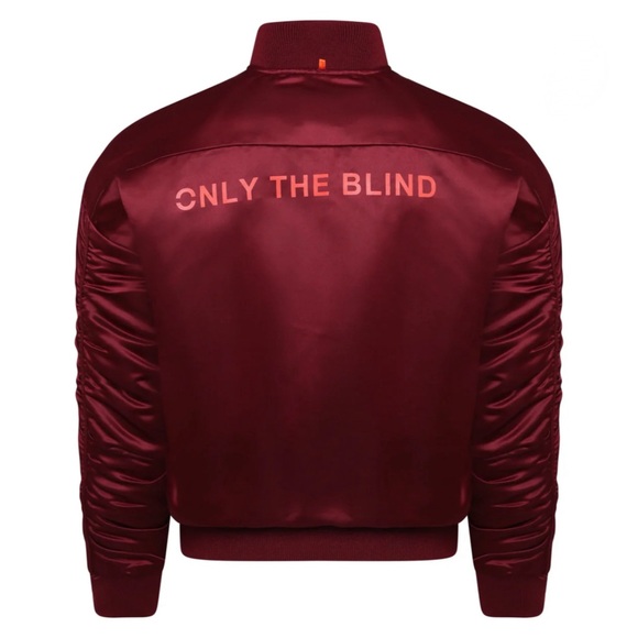 ONLY THE BLIND • Signature Satin Wine Bomber Jacket Coat - Picture 3 of 7